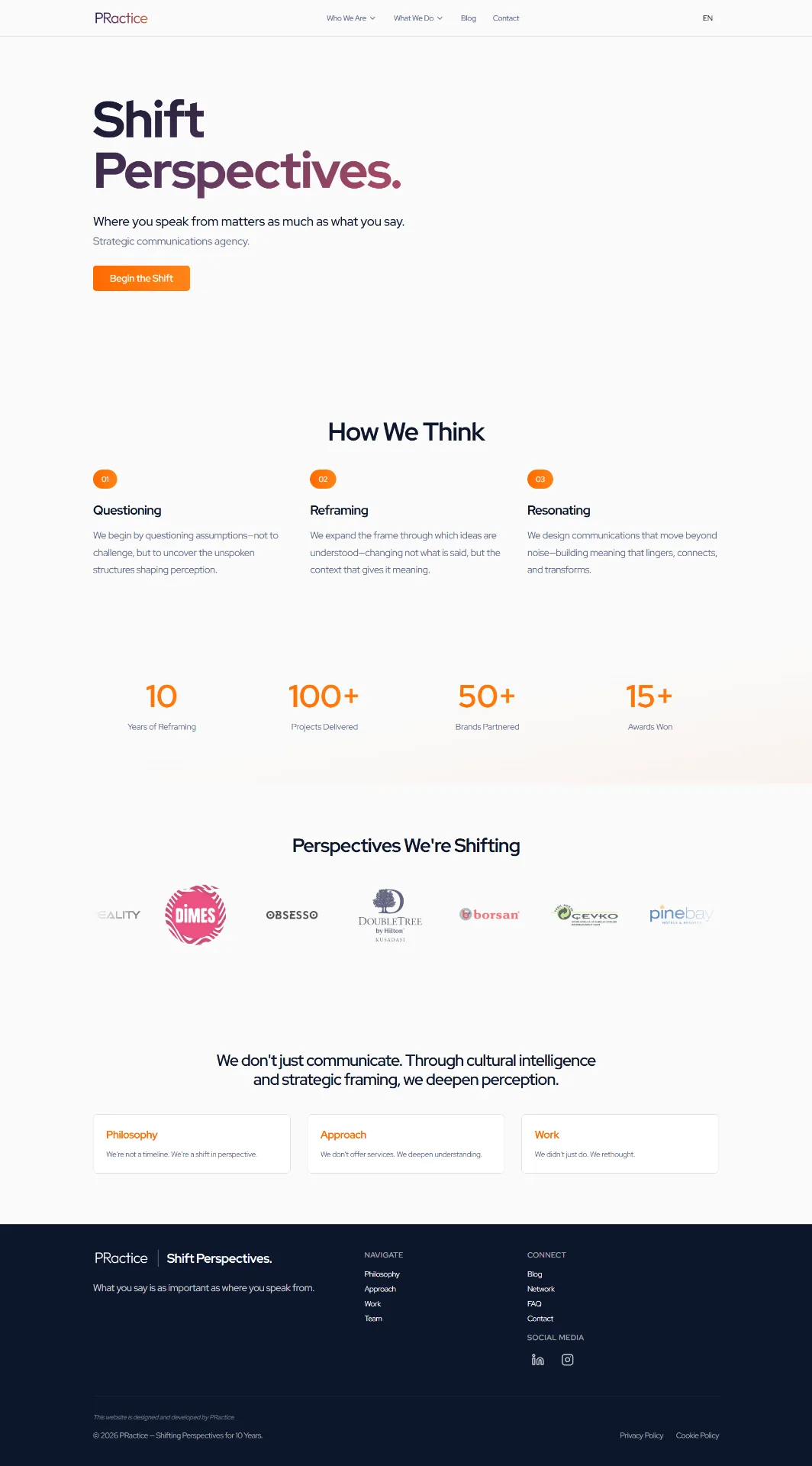 Homepage — Shift Perspectives hero & How We Think