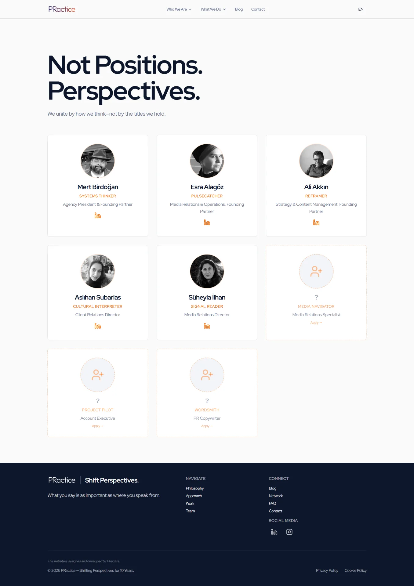 Team — Not Positions. Perspectives. + Open roles